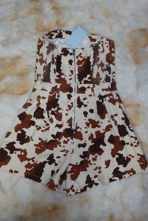 Cow Print Denim Romper